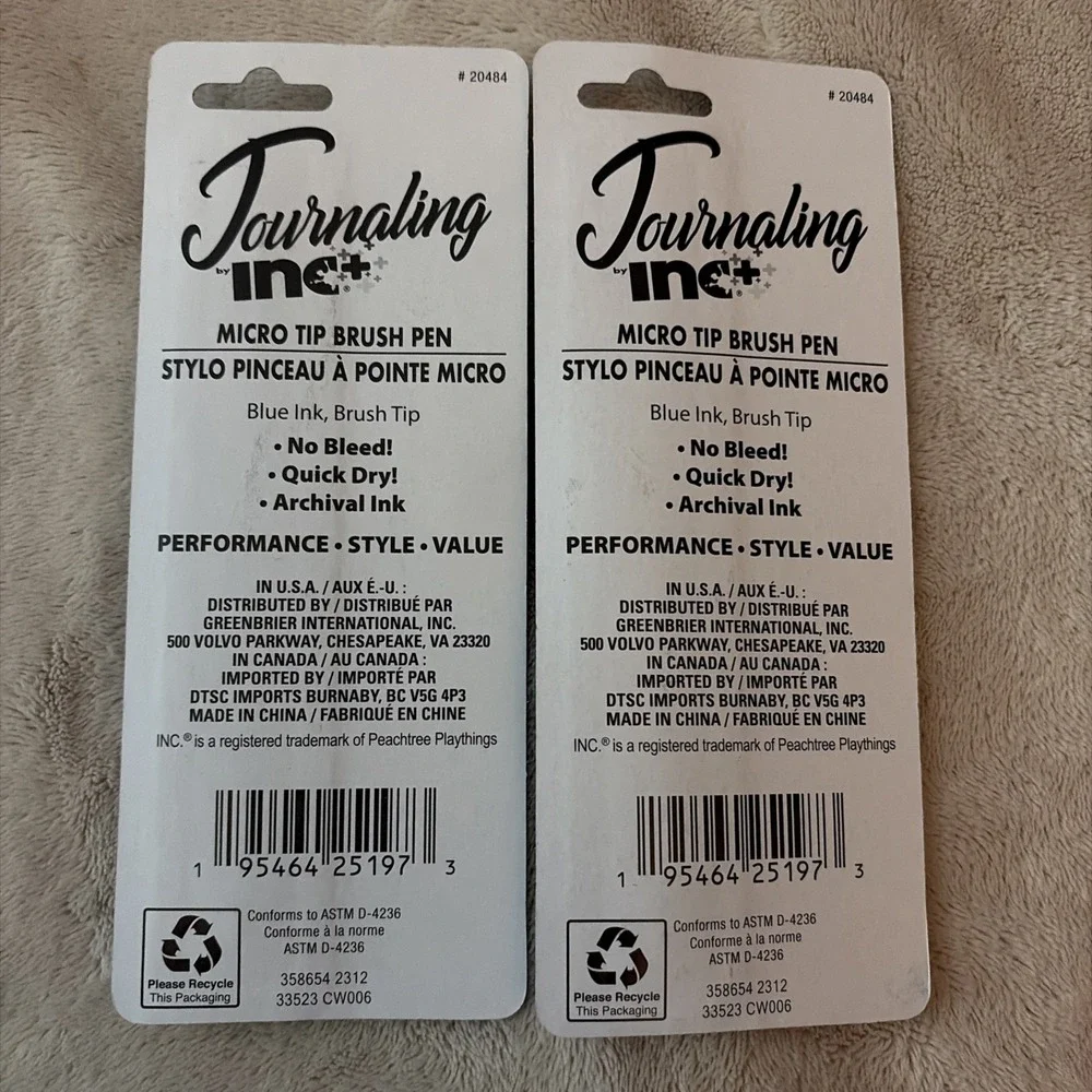 Inc. Journaling Micro Tip Brush Pen, Blue ink. Archival Ink Calligraphy Lot Of 2